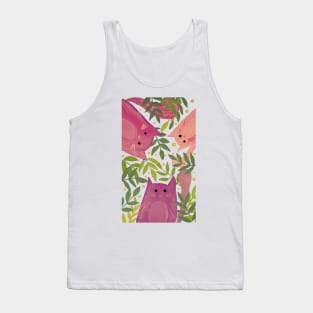 Cats and branches - pink and green Tank Top